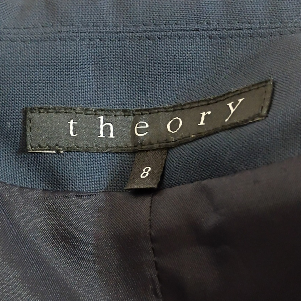 Theory Vintage Blue Stretch Wool 2 Button Fitted Blazer Jacket Size 8 - Picture 8 of 12